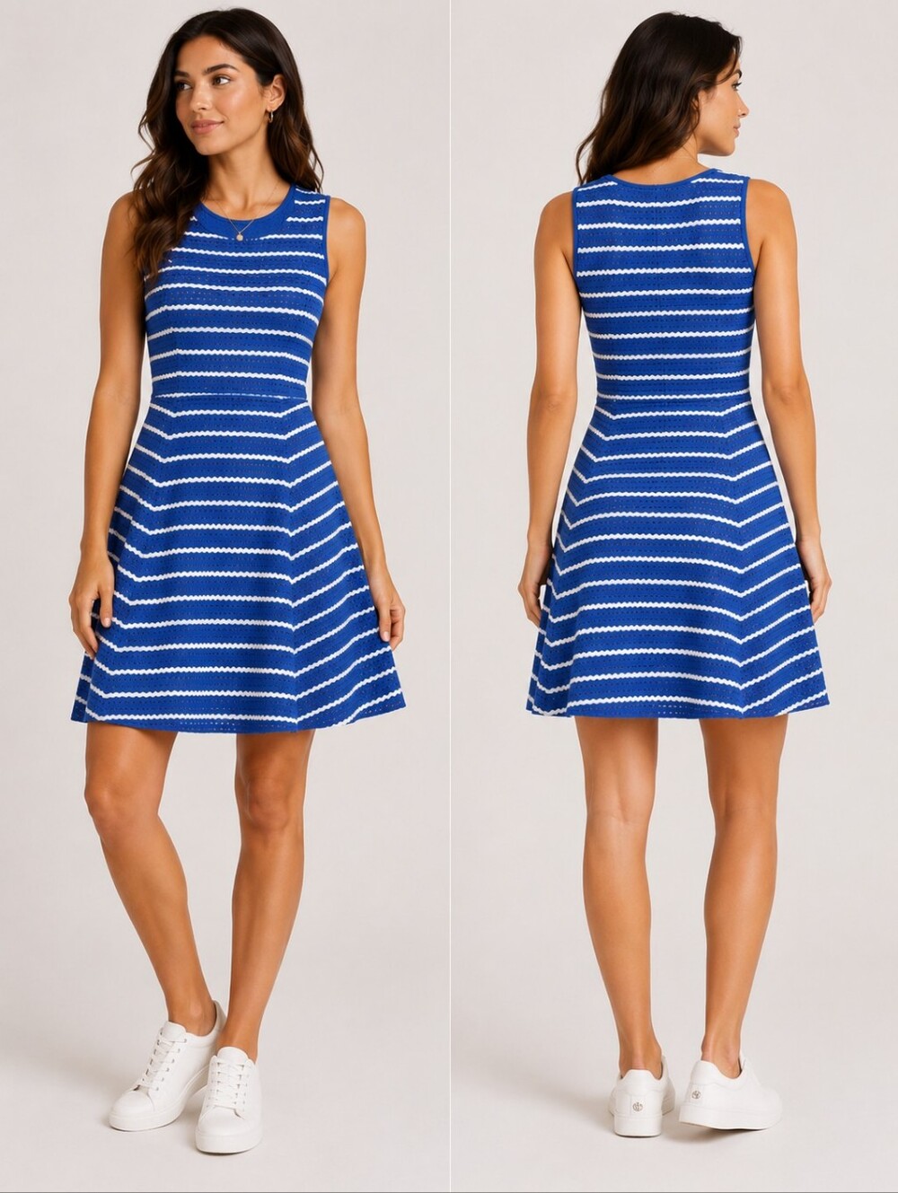 Cache Dress Cotton Tank Eyelet Short Mini Striped Casual Blue 🩵🩵
